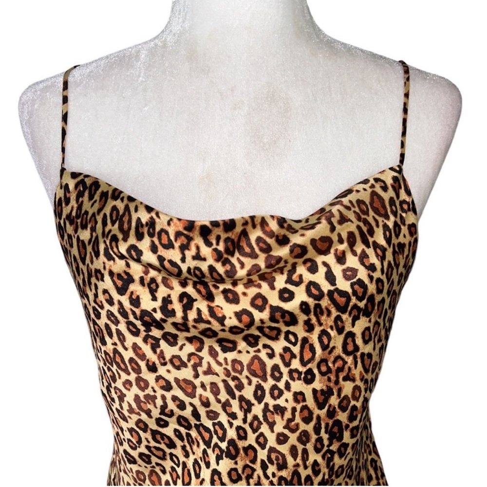 NWT Zara Leopard Print Satin Cowl Neck Gold Chain Strap Crop Tank Top - S